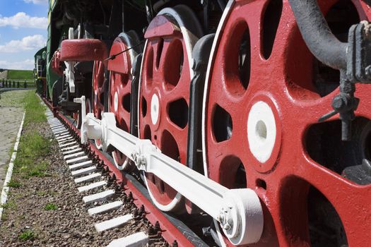 Wheels and coupling devices of a big old steam locomotive