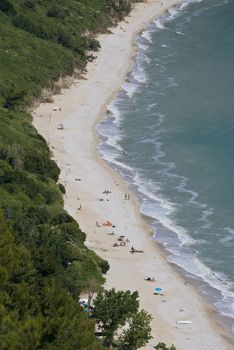 The beach of mezzavalle in the bay of Portonovo in the Conero Riviera, Italy