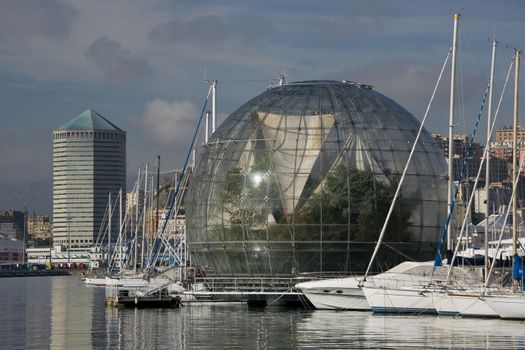 The Biosphere, biodiversity museum built in the ancient harbour of Genoa, by the architecture Renzo Piano for the Colombiane in 1992
