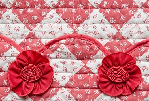 Red Square with Flowers and Rose Fabric Texture