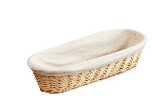 wood handmade basket for bread over white background