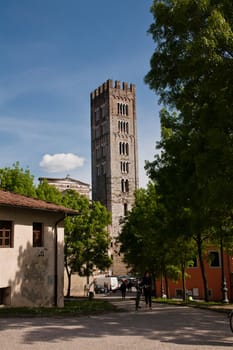 An old big medieval tower in Lucca 
