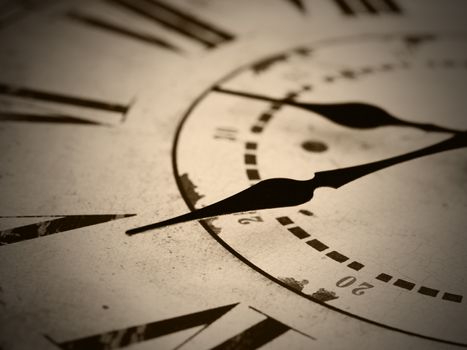 detail of an old clock in sepia