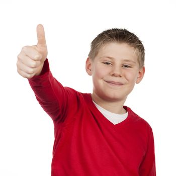 boy with thumb up isolated on white background 