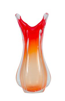 decorative glass blow handmade red vase isolated on white background.