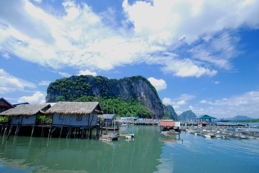 the water village in sea, Thailand