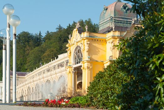 Singing Fountain, Colonnade of Marianske Lazne - Marienbad, Czech Republic - Shallow Depth of Field