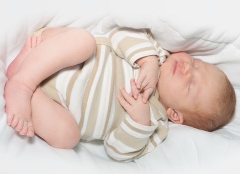 Cute Sleeping Newborn Baby in Bed