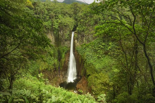 Catarata del Toro waterfall in Costa Rica falls three hundred feet into an old crater.