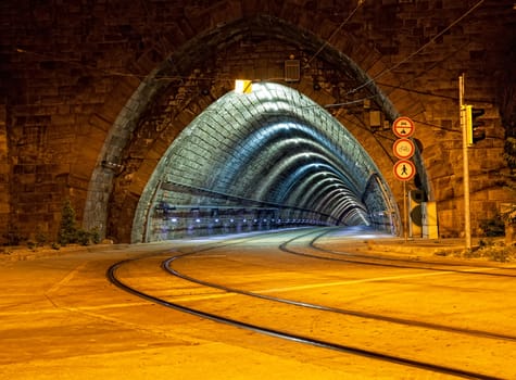 Empty tunnel for the city tram