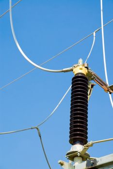 view to high-voltage substation with switches and disconnectors