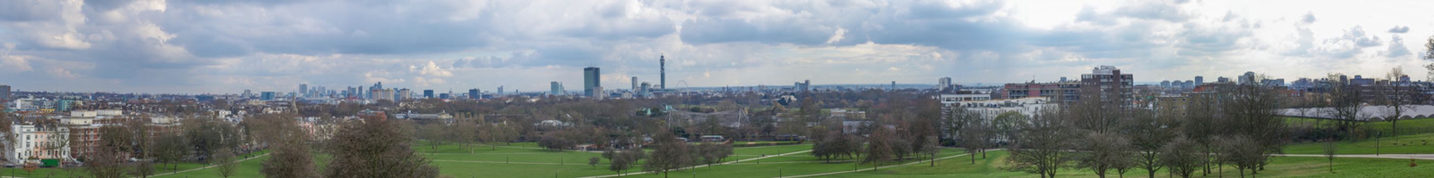 London panorama seen from Primrose Hill in London England UK