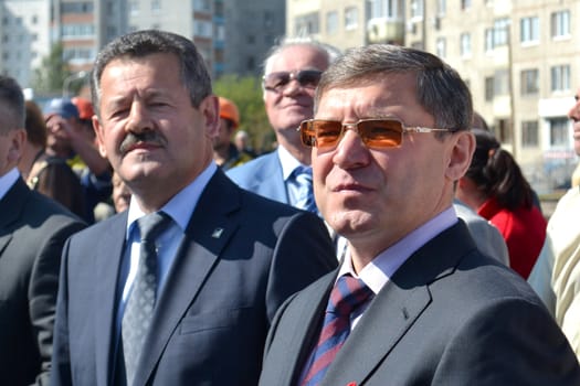 The governor of the Tyumen region Vladimir Yakushev at official opening of a new traffic intersection on Melnikayte St., Tyumen. 22.08.2013