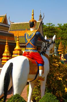 Statue of a noble horseman in the Wat Preah Prom Rath temple yard in Siam Reap, Cambodia