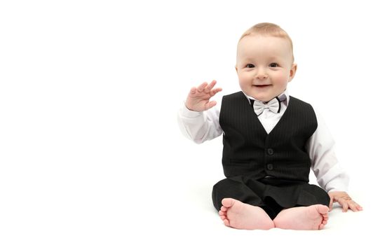 Happy baby boy in suit