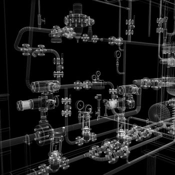 Industrial equipment. Wire-frame render isolated on a black background