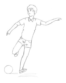 The guy plays football. Scanned sketch in pencil