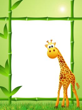 Giraffe  cartoon and bamboo frame