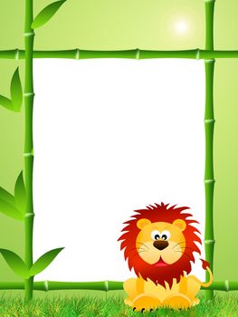 Lion cartoon and bamboo frame