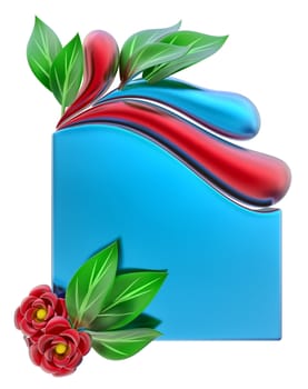 Blue form with leafs and red flowers