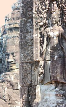 The late 12th century Khmer temple of Prasat Bayon in Angkor, Cambodia