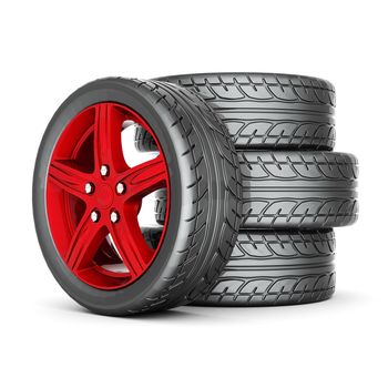 black and red sports wheel on a white background