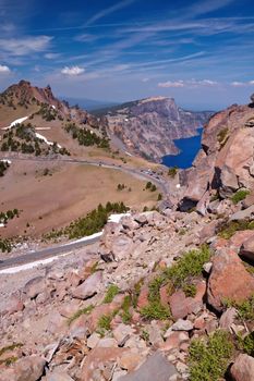 Winding Highway and Parking, Crater Lake National Park, Oregon, United States