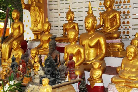 Buddha statues in a shrine in Bang Kachao, Thailand