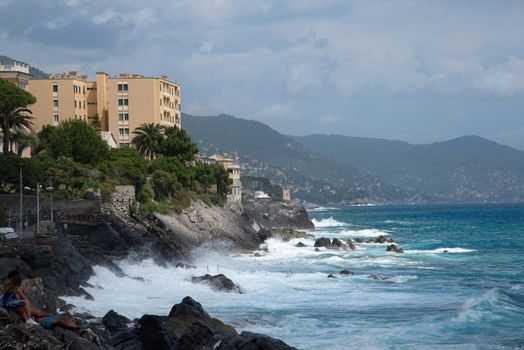 rough sea on the coast of Genova Quinto