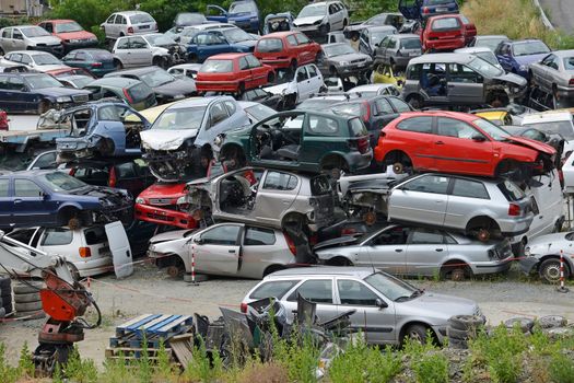 Cars that have finished their lives, are now massed for possible recycling in whole or in part of them.