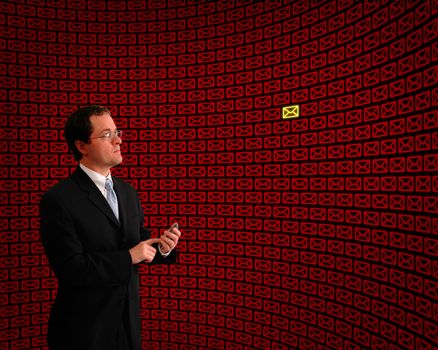 Man monitoring a field of red email message icons