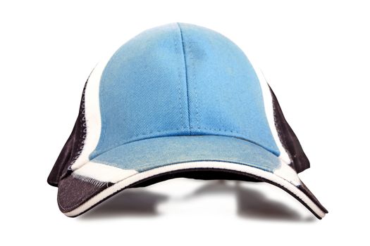 light blue baseball cap with blue and white colors