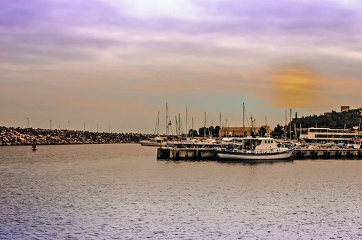 Sunset in the harbor of Sesimbra