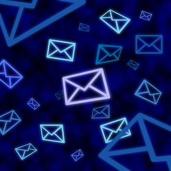 Email message icons floating in a blue cyberspace void