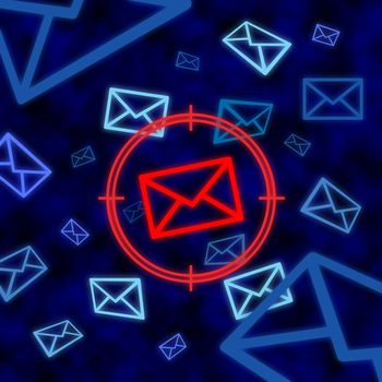 Email icon targeted by electronic surveillance in a blue cyberspace