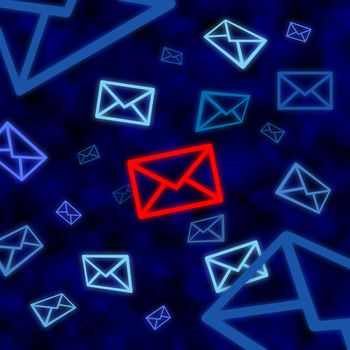 Email icon targeted by electronic surveillance in a blue cyberspace