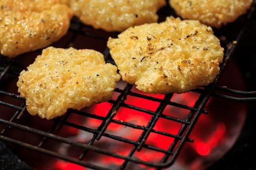 whole rice made into balls and baked