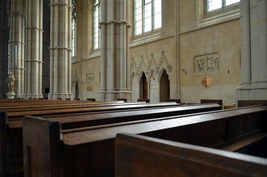 Pews in a church in England