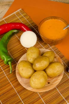 Mojo sauce served with baked potatoes, Canarian cuisine