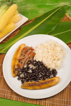 Pabellon criollo, a Venezuelan classic gathering some of the basic Latin American food staples