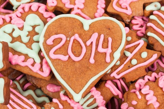 Homemade new year cookies with 2014 number - heart shape