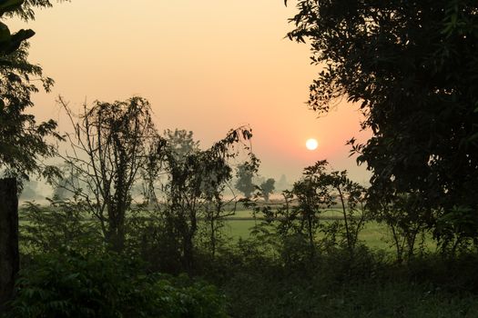 Winter Sunrise in countryside of Thailand.