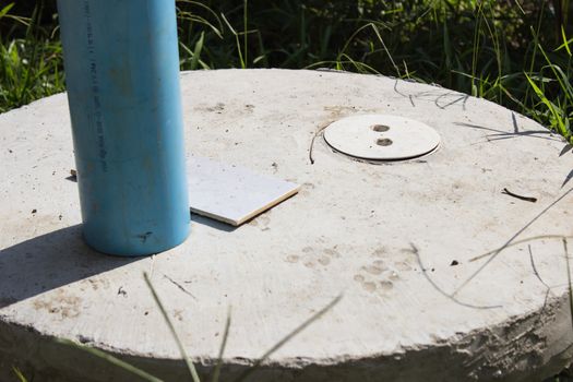 sewage system made of cement . systems treat wastewater in rural areas of Thailand.