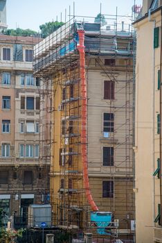 scaffolding for construction work around a building