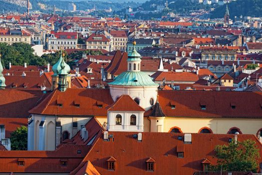 View of the historical districts of Prague from an observation deck