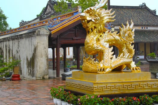 Statue of a dragon in the Imperial Palace complex in Hue, Vietnam