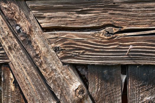 Aged old textured wood pattern surface with nails  background                                               