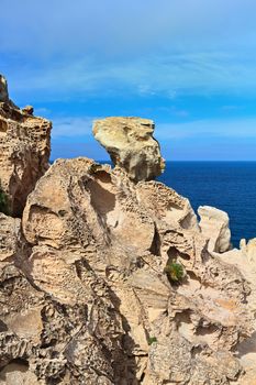 rocks eroded by the wind on the island of San Pietro, Sardinia, Italy