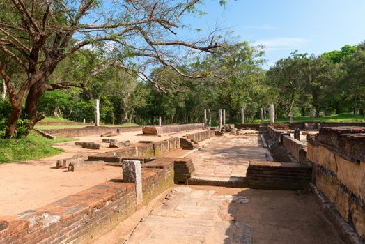 Ruins of kitchen in ancient monastery, Anuradhapura, Sri Lanka 