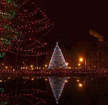 christmas season in syracuse, new york at night